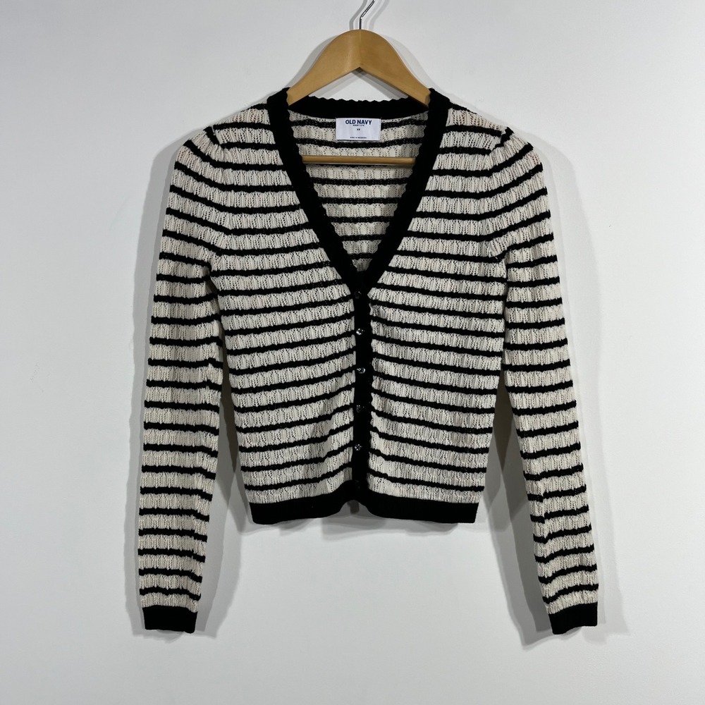 Old Navy Fisherman Coastal Striped Open‎ Knit Cardigan Sweater Womens XS Beachy